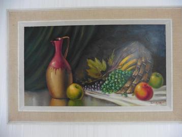 Belle peinture encadrée et signée, nature morte, vintage beschikbaar voor biedingen