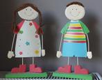 2 beeldjes: 1 meisje, 1 jongen in hout en metaal, Ophalen, Zo goed als nieuw, Overige typen