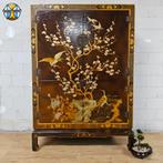 Vintage Chinese kast rood en goud vogels en bloemen bohemian, Antiek en Kunst, Ophalen of Verzenden