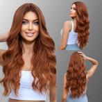 Luxe pruik lang koperrood haar met slagen zonder pony model, Verzenden, Nieuw, Pruik of Haarverlenging