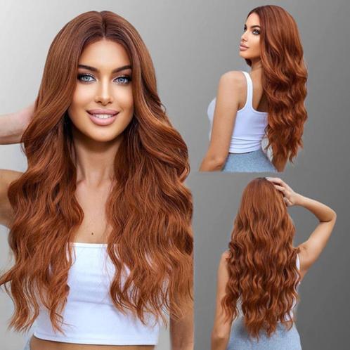 Luxe pruik lang koperrood haar met slagen zonder pony model, Handtassen en Accessoires, Uiterlijk | Haarverzorging, Nieuw, Pruik of Haarverlenging
