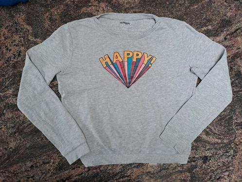 Mt 176 Grijze sweater Happy met glinsters, Kinderen en Baby's, Kinderkleding | Maat 176, Zo goed als nieuw, Meisje, Trui of Vest