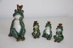 Groene kikker lente keramische beeldjes 4 stuks kikkerkoning, Ophalen of Verzenden, Gebruikt, Dier