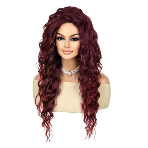 Pruik met lang haar zonder pony wijnrood model 9618, Handtassen en Accessoires, Uiterlijk | Haarverzorging, Nieuw, Pruik of Haarverlenging