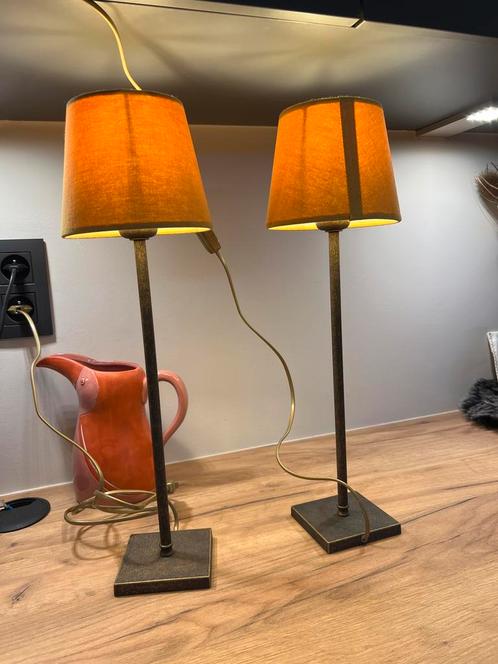 Tafellampen Oker duo 50cm, Huis en Inrichting, Lampen | Tafellampen, Zo goed als nieuw, 50 tot 75 cm, Metaal, Ophalen of Verzenden