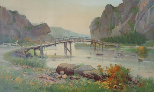 FLOR VAN ACKER / L'ARDENNE - L'OURTHE / CHROMOLITHO 71x110cm, Antiek en Kunst, Kunst | Litho's en Zeefdrukken, Ophalen of Verzenden