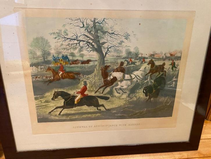 OUD ENGELS JACHTTAFEREEL (onder glas), Antiek en Kunst, Kunst | Etsen en Gravures, Ophalen of Verzenden