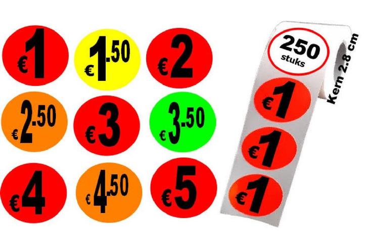 € Prijs etiketten - op rol - fluor papierkleuren, Zakelijke goederen, Kantoor en Winkelinrichting | Kantoorartikelen, Overige typen