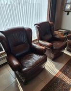 Lederen (eiken) salon. 3 zit+2x 1zit, Huis en Inrichting, Ophalen, Zo goed als nieuw, Hout