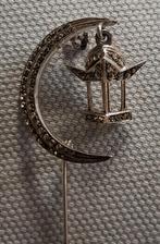 Zilveren broche met marcasiet, een steentje uit., Handtassen en Accessoires, Antieke sieraden, Ophalen of Verzenden, Broche, Zilver