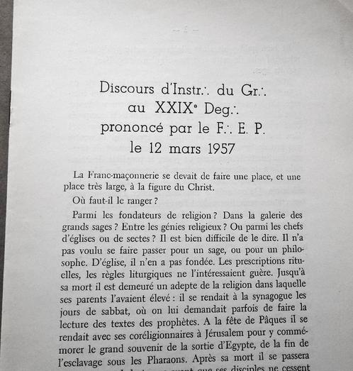 Franc.Maç.-Discours d'Instr:.du Gr:.au XXIXe Deg:.-12/3/1957, Boeken, Overige Boeken, Zo goed als nieuw, Ophalen of Verzenden
