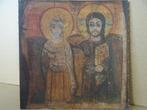 Antiek icoon oleografie Jezus Christus Heilige Menas 20x20, Antiek en Kunst, Antiek | Religieuze voorwerpen, Ophalen of Verzenden