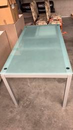 Tafel glas en metaal met verlengstuk 160x80x75+50, Huis en Inrichting, Tafels | Eettafels, Ophalen, Glas