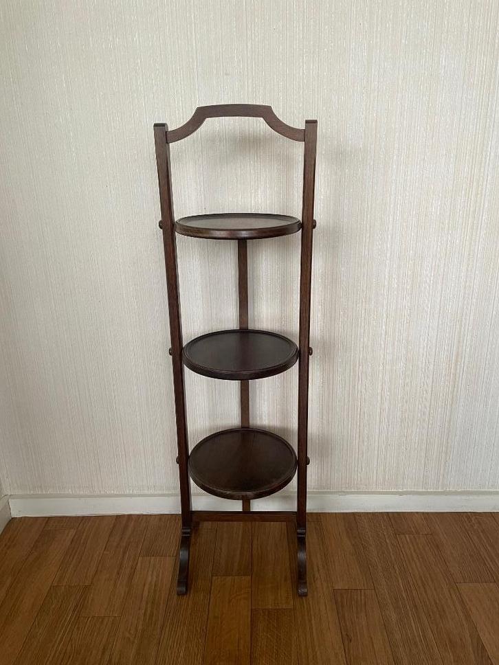 Antiek houten taarten etagère met drie lagen (inklapbaar), Huis en Inrichting, Woonaccessoires | Etagères, Gebruikt, Ophalen
