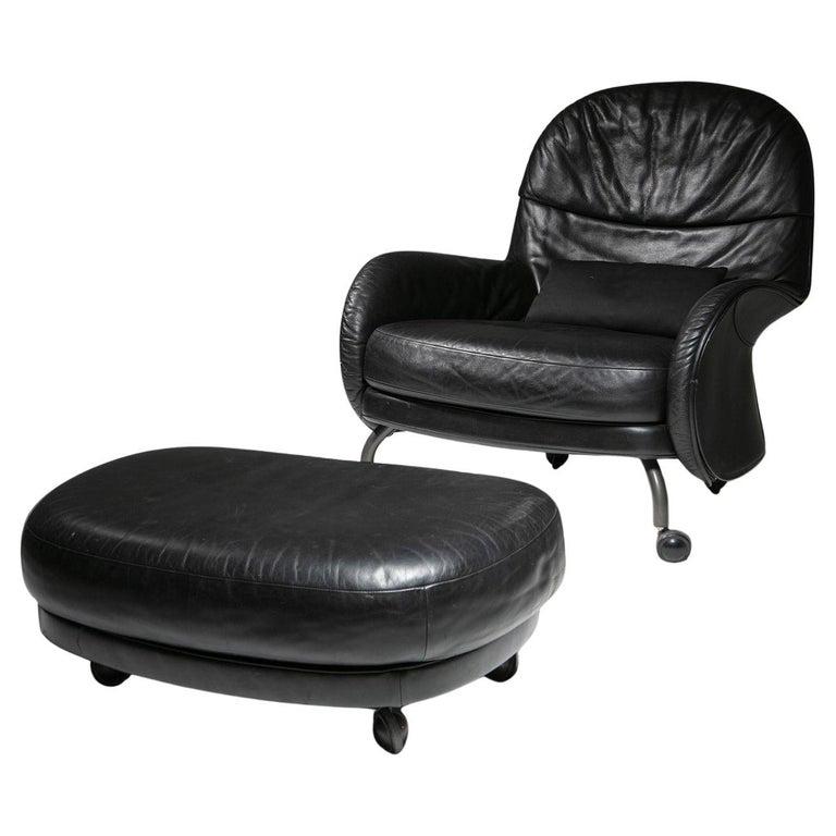 Depadova Louisiana fauteuil met poef in leder., Ophalen, Italiaans Iconisch Design Vintage, Gebruikt, 100 tot 125 cm