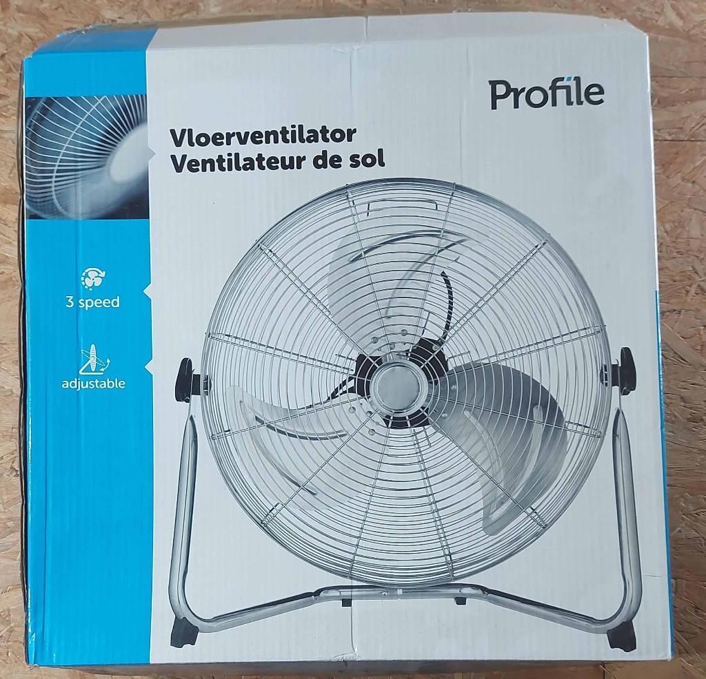Profile vloerventilator 3 snelheden 45cm metaalkleurig, Electroménager, Ventilateurs, Enlèvement, Comme neuf, Ventilateur de sol