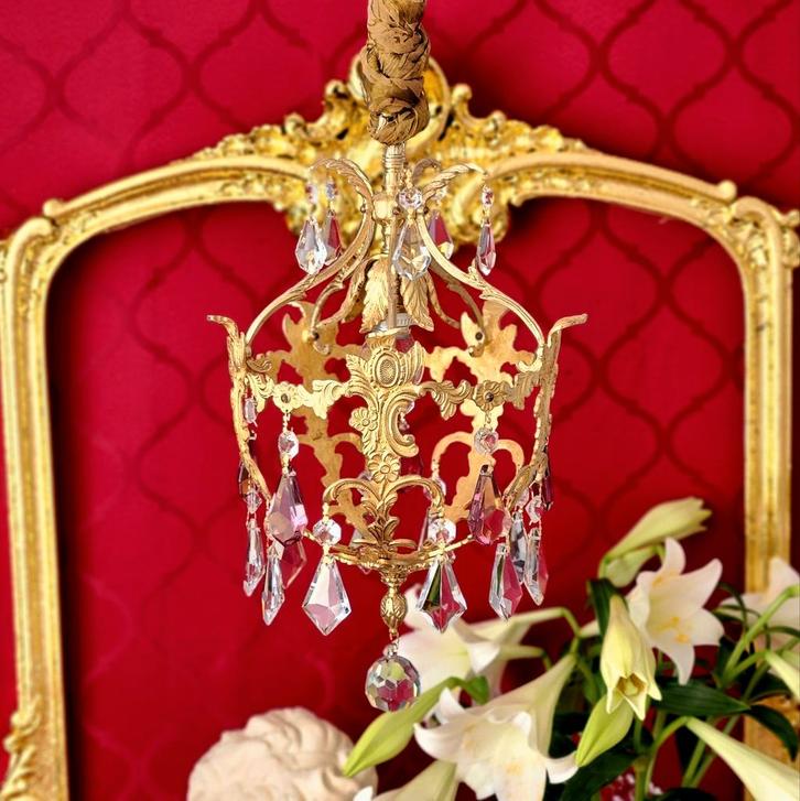 Lampe suspendue ancienne en laiton doré, Antiquités & Art, Antiquités | Éclairage, Enlèvement ou Envoi