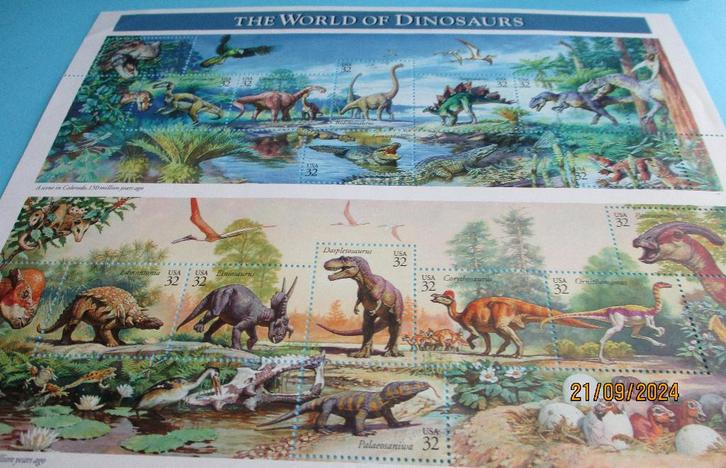 3- U.S.A. -THE WORLD OF DINOSAURS -8 + 7 zegels-1996, Collections, Collections complètes & Collections, Envoi