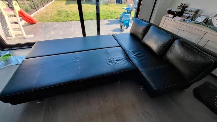 2x Lederen zwarte zetel, Maison & Meubles, Canapés | Salons, Utilisé, Banc droit, Trois personnes, 200 à 250 cm, 75 à 100 cm, Cuir