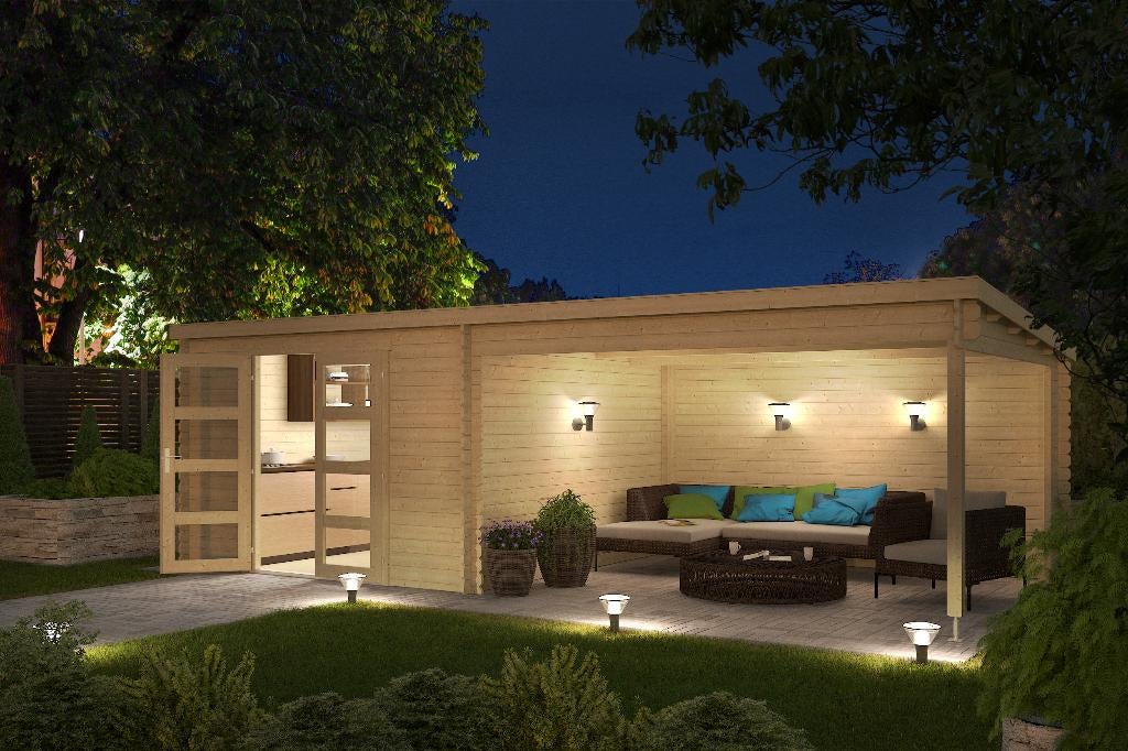 Blokhut met overkapping Olenka 710x330 Onbehandeld vuren, Hobby en Vrije tijd, Overige Hobby en Vrije tijd, Verzenden