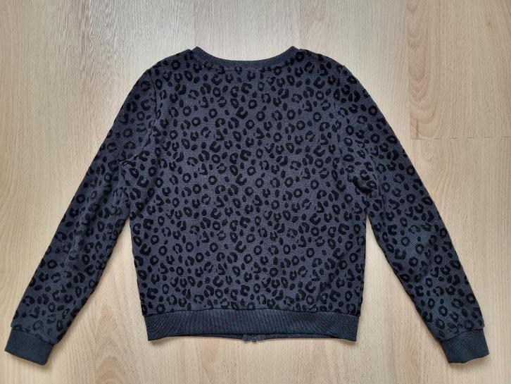 Zwarte sweaterjas met luipaardprint - maat 152, Kinderen en Baby's, Kinderkleding | Maat 152, Gebruikt, Meisje, Trui of Vest, Ophalen of Verzenden