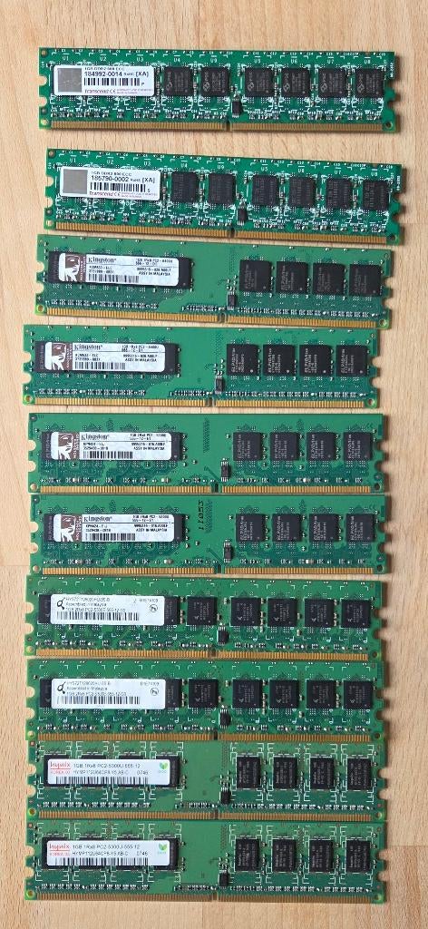 lot de 10 barettes de 1GB PC2 5300 et 6400, Computers en Software, RAM geheugen, Ophalen, 1 GB of minder, Zo goed als nieuw, DDR2
