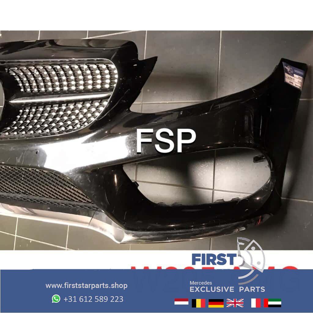 C205 C43 AMG Voorbumper Mercedes C Klasse 2014-2019 zwart +, Gebruikt, -, Voor, Ophalen of Verzenden