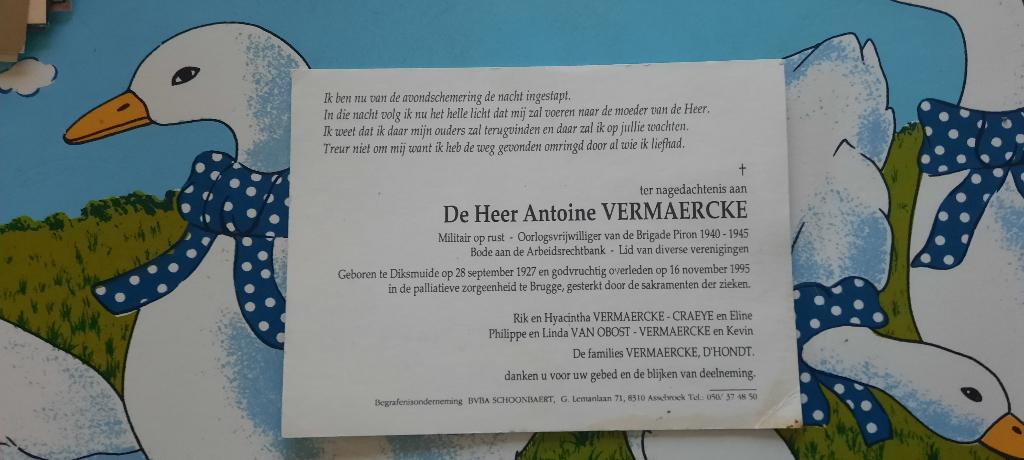 bidprentje van Brigade Piron 1940-1945 (speciaal), Ophalen of Verzenden, Bidprentje