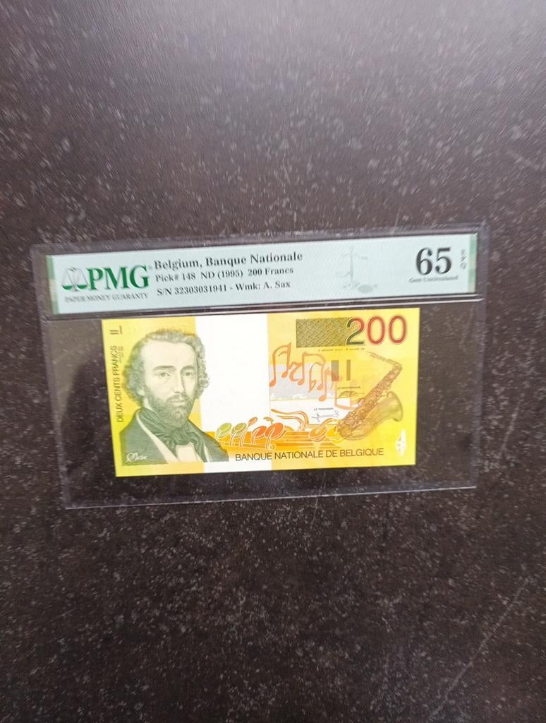 Absolute Topkwaliteit 200 francs Adolphe Sax, Postzegels en Munten, Bankbiljetten | België, Ophalen of Verzenden, Los biljet