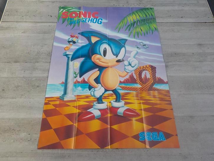 vintage Sega Mega Drive Sonic The Hedgehog poster uit 1991, Games en Spelcomputers, Games | Sega, Zo goed als nieuw, Mega Drive