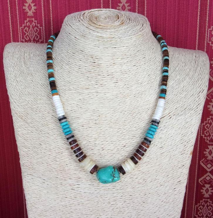 Collier amérindien Navajo homme ou femme turquoises, nacre, Bijoux, Sacs & Beauté, Colliers, Neuf, Pierre ou Minéral, Bleu, Avec pierre précieuse