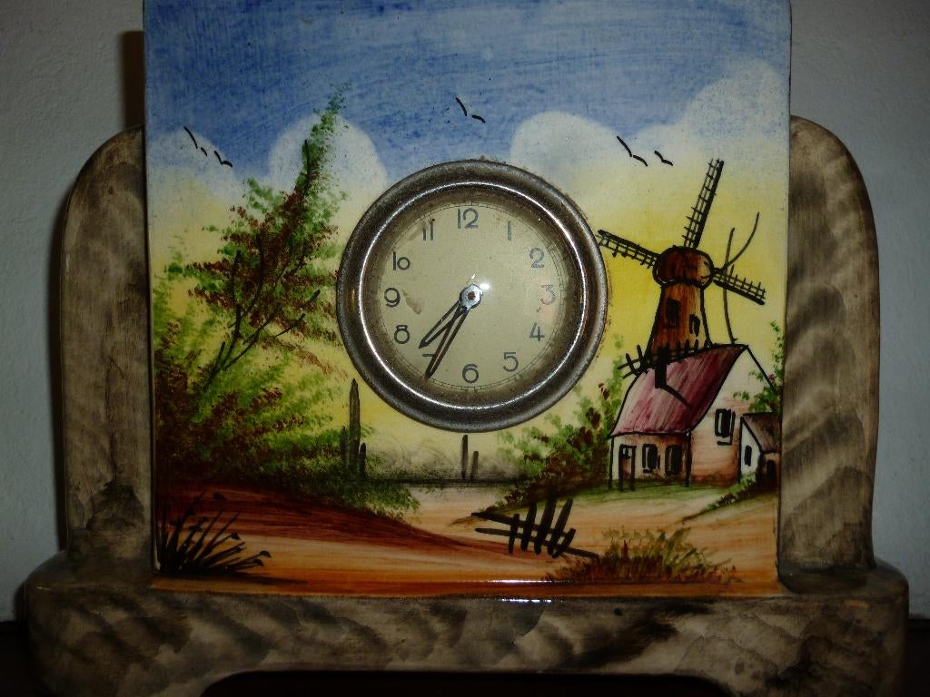 garniture cheminée faîence horloge + 2 cassolettes, Antiquités & Art, Enlèvement