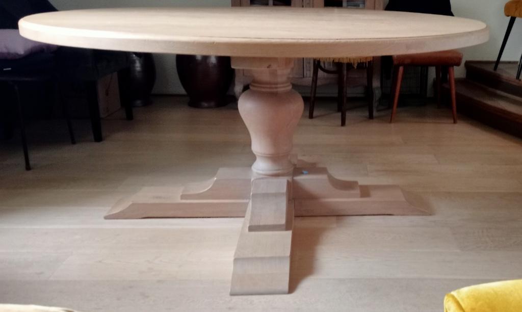 Massief eiken ronde tafel 160 cm doorsnede, Landelijk-modern, Cinq personnes ou plus, Rond, 150 à 200 cm