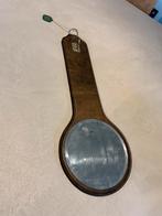 Vintage spiegel - wandspiegel met leder en haakje, Ophalen of Verzenden