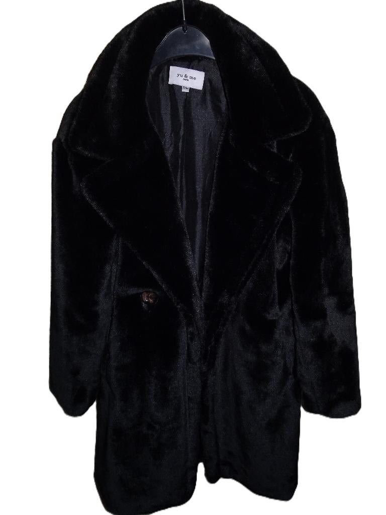 manteau noir en fausse fourrure impeccable taille M, Enlèvement, Comme neuf, Taille 38/40 (M), Noir