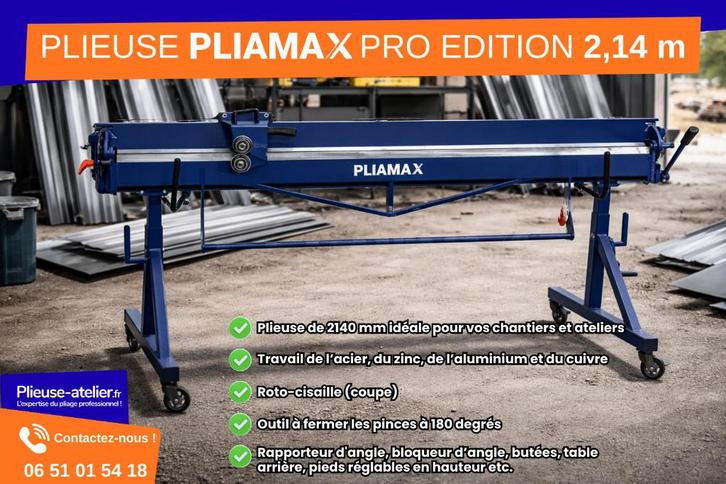 PUISSANTE – Plieuse PLIAMAX PRO zinc/acier 2,14 m + Coupe, Services & Professionnels, Couvreurs & Chaumiers