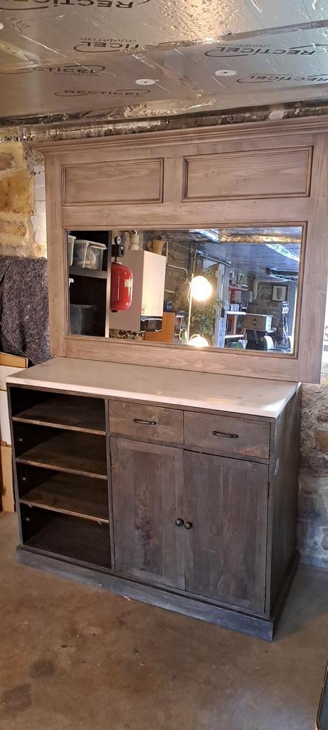 Meuble en bois et un miroir en pin, Huis en Inrichting, Badkamer | Badkamermeubels, Ophalen