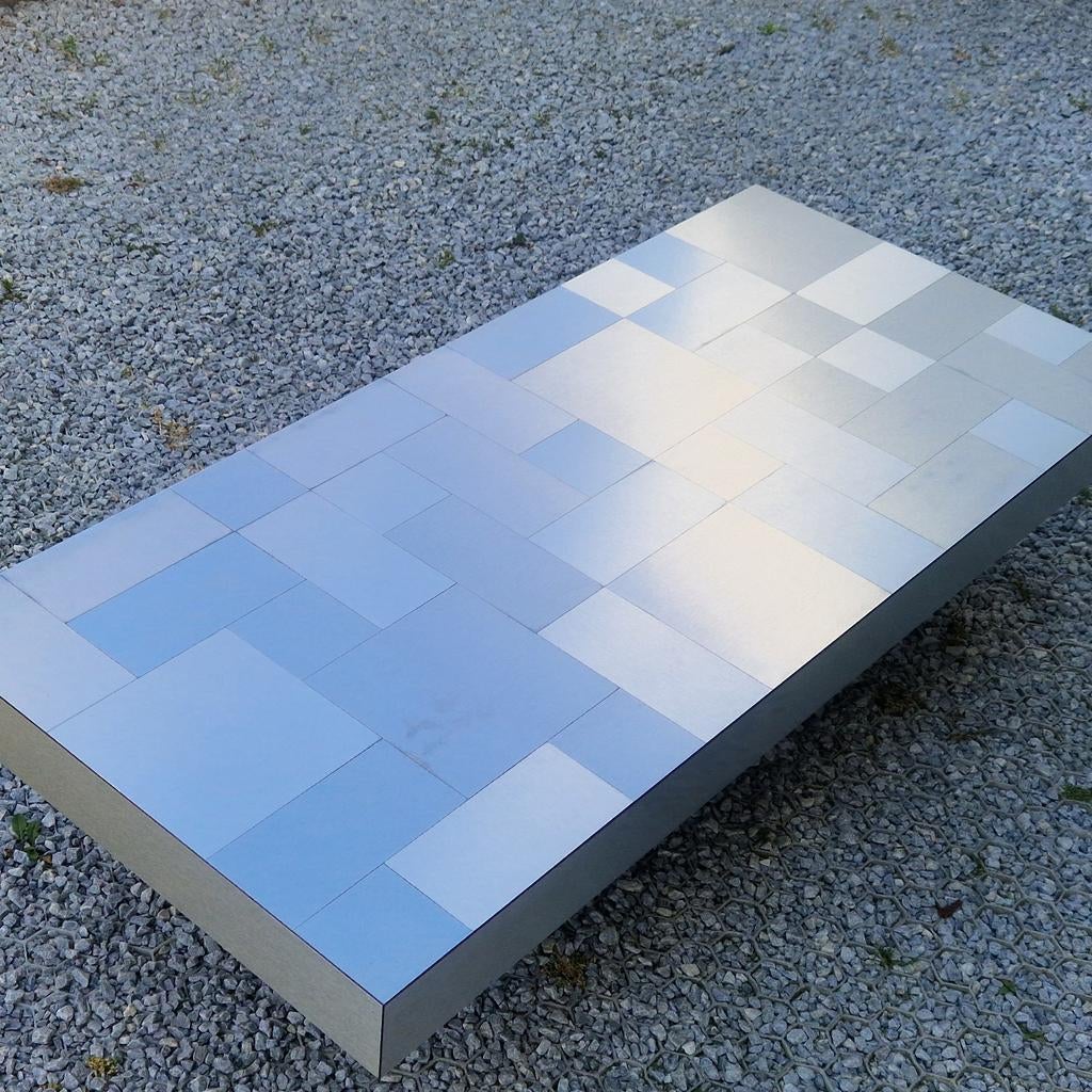 Patchwork salontafel van geborsteld aluminium , Willy Rizzo, Ophalen of Verzenden
