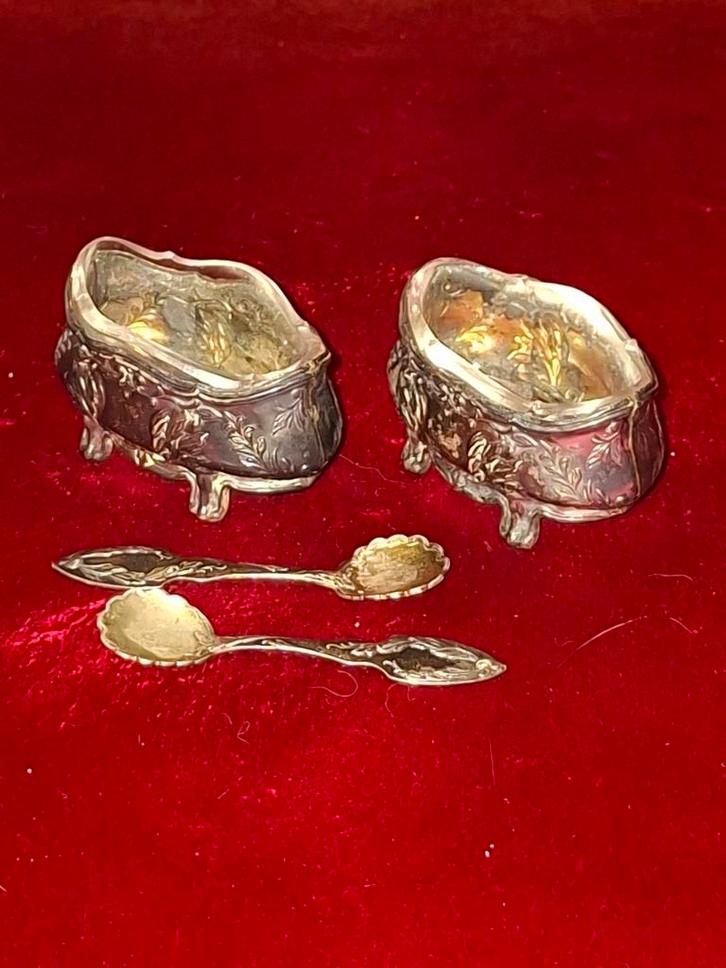 PAIRE DE SALERONS ARGENT MASSIF, Antiquités & Art, Antiquités | Argent & Or, Argent, Enlèvement ou Envoi