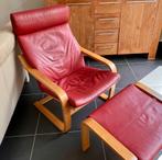 Rode fauteuil met voetbank, Huis en Inrichting, Ophalen, Gebruikt, 50 tot 75 cm, Hout
