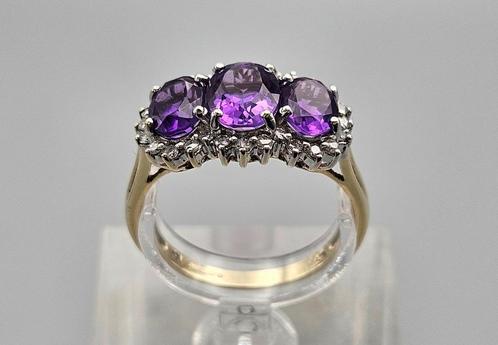 Gouden Vintage ring edelsteen amethist en diamant. 2025/353., Handtassen en Accessoires, Ringen, Zo goed als nieuw, Dame, 18 tot 19