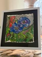 Kleurrijke Aquarel Paarse bloemen, Antiek en Kunst, Verzenden