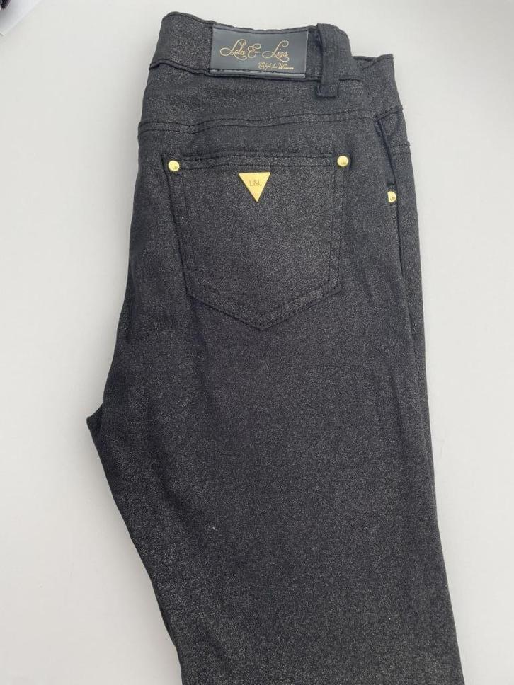 Zwarte skinny met gouden spikkels 34, 2 keer gedragen, Kleding | Dames, Broeken en Pantalons, Zo goed als nieuw, Maat 34 (XS) of kleiner