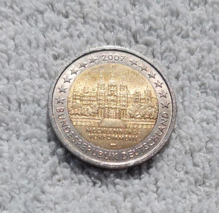 2 euro Duitsland 2007 Schwerin Meckelenburg-Vorpommern 🇩🇪, Postzegels en Munten, Munten | Europa | Euromunten, Losse munt, 2 euro