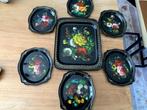 Vintage bloemen Russische emaille dienbladen, Ophalen, Zo goed als nieuw, Rond, Metaal