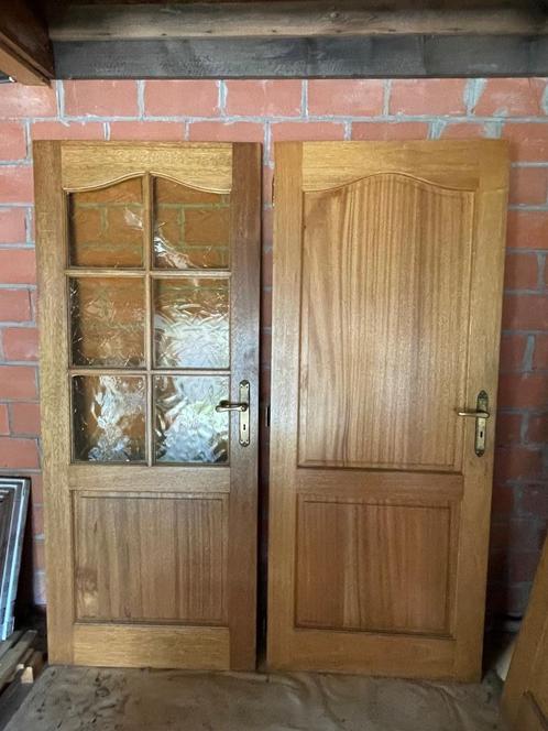 Volle eiken deuren, Doe-het-zelf en Bouw, Deuren en Vliegenramen, Gebruikt, Binnendeur, 200 tot 215 cm, 80 tot 100 cm, Glas, Hout