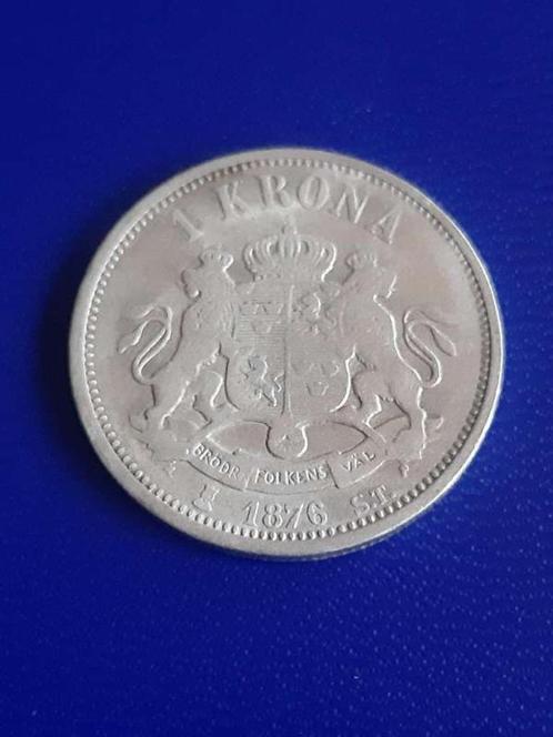 1876 Zweden 1 krona in zilver, Postzegels en Munten, Munten | Europa | Niet-Euromunten, Losse munt, Overige landen, Zilver, Verzenden