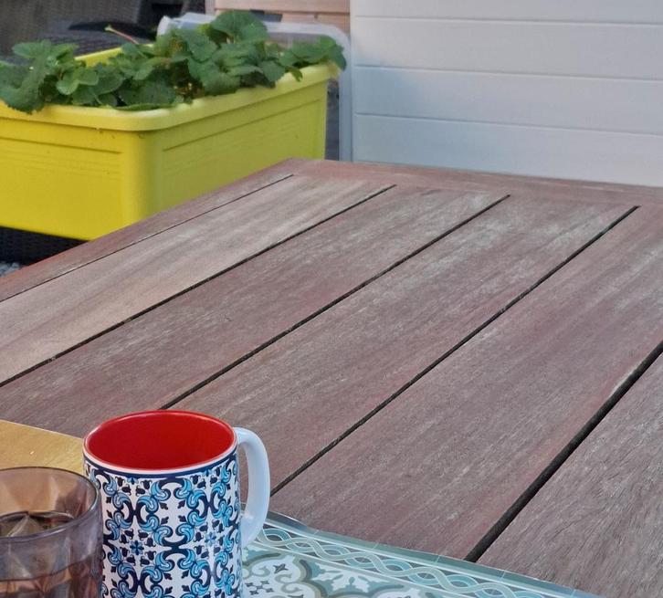 Tuintafel in padoek hardhout, Tuin en Terras, Tuintafels, Gebruikt, Rechthoekig, Hout, Ophalen