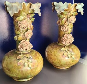 Hasseltse keramiek, Art nouveau, Majolica, set vazen beschikbaar voor biedingen