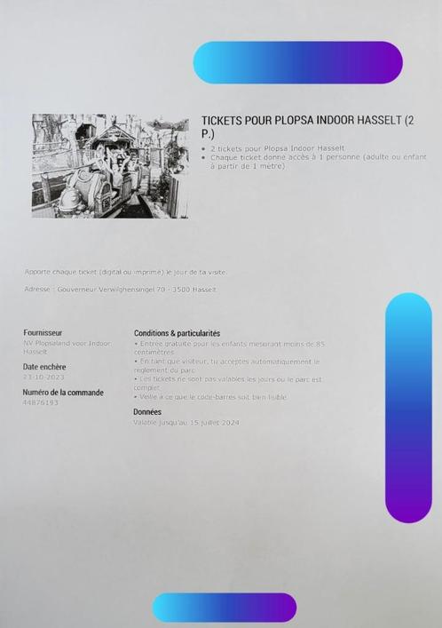 2 Etickets plopsa indoor Hasselt, Tickets & Billets, Billets & Tickets Autre, Deux personnes